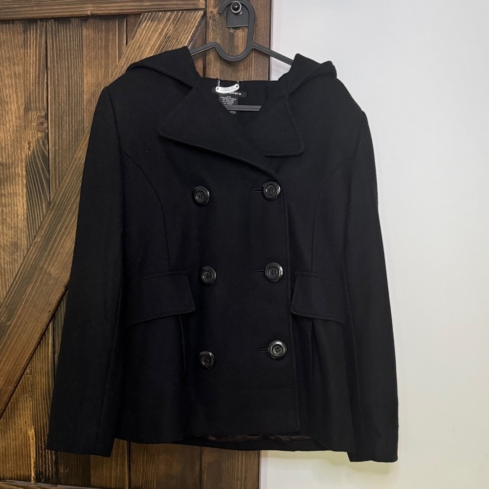 Atmosphere Womens Black Double-Breasted Wool Blend Coat